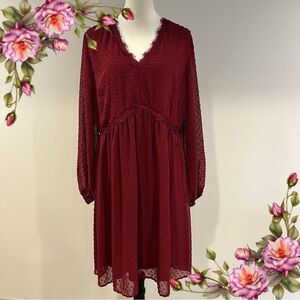 Elegant Burgundy Long Sleeve plus size Dress new without tag